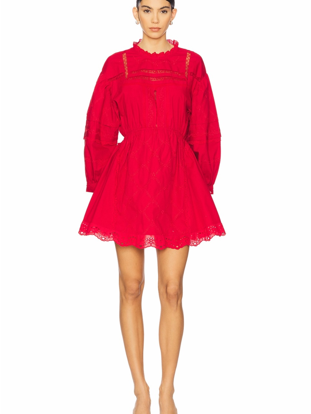 Damson Madder Red Eyelet Lace Long-Sleeve Mini Dress Clancy